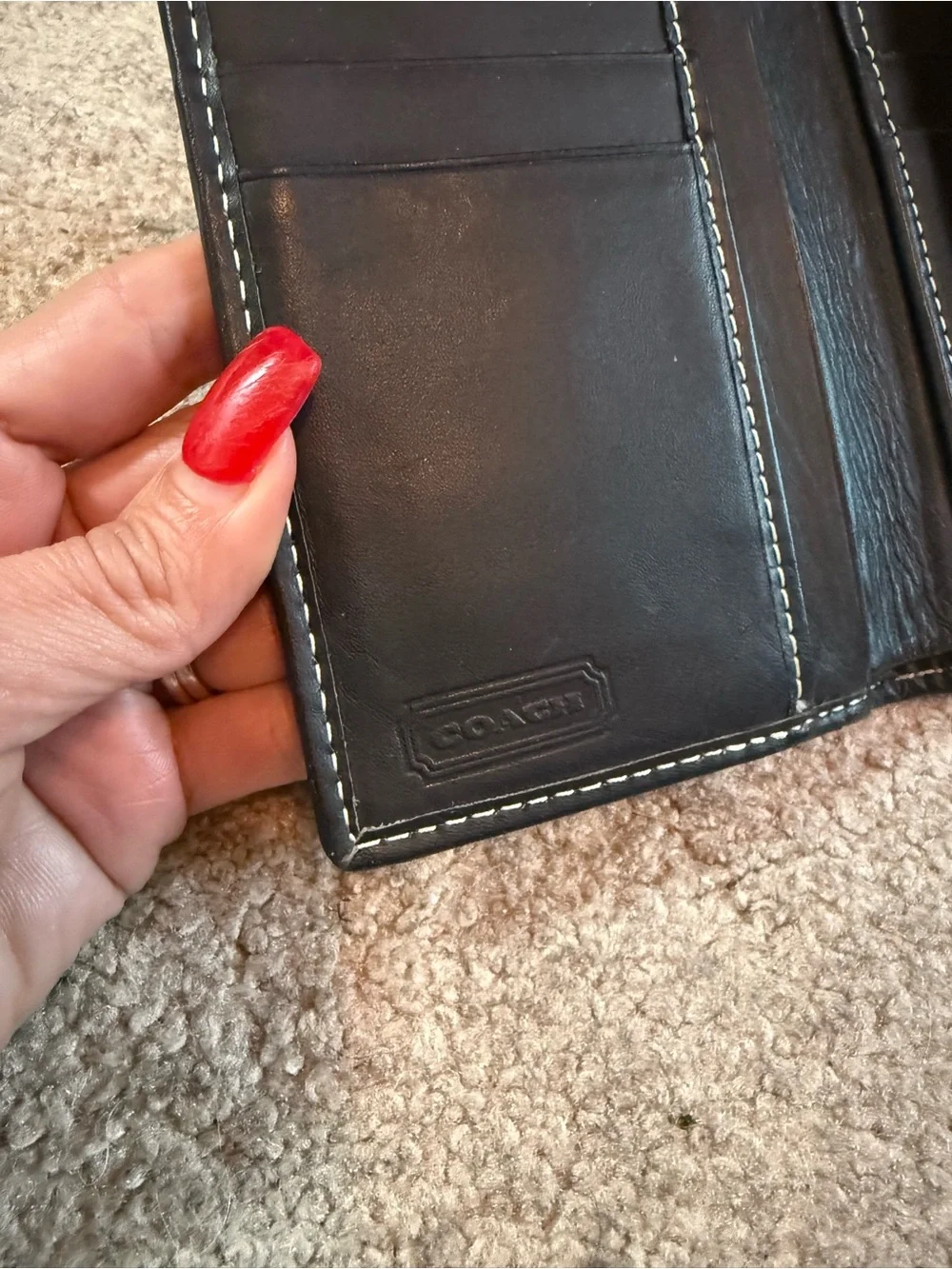 Coach Black Signature Canvas Trifold Wallet with Leather Trim